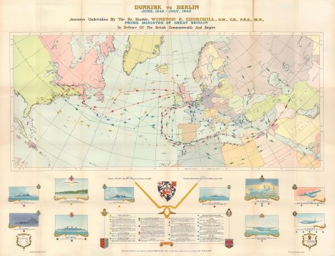 1956 Philip Map of Winston Churchill's Travels During World War II