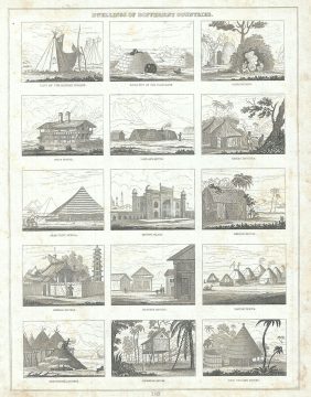 1835 Bradford Map or Chart Illustrating the Dwellings in Different Countries