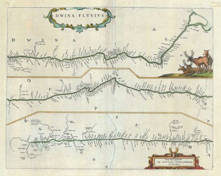 1721 De Wit Map of the Northern Dvina River in Northern Russia
