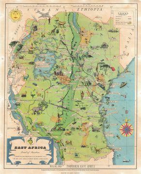 1954 Mathews Pictorial Map of East Africa (Kenya, Tanzania, Uganda, Zanzibar)
