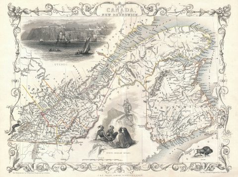 1850 Tallis Map of East Canada or Quebec and New Brunswick