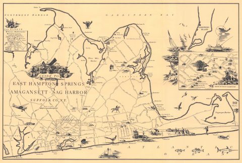 1960 Pictorial Map of East Hampton and Amagansett, Long Island, New York