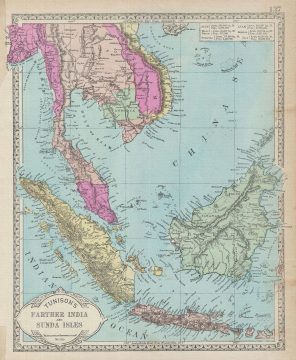 1887 Tunison Map of the East Indies (Singapore, Thailand, Borneo, Malaysia)