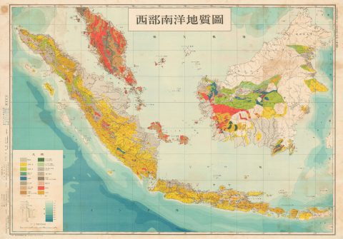 1943 Omura Geological Map of Malaysia, Singapore, Sumatra, Borneo, Java