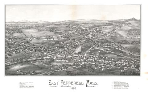 1886 Burleigh Bird's Eye View Map of East Pepperell, Massachusetts