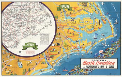 1948 Sink Pictorial Map of Eastern North Carolina