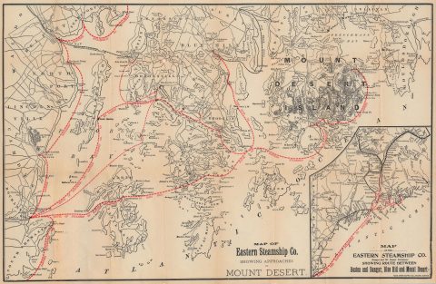 1905 Rand Avery Map of Mount Desert Island and Eastern Steamship Company Routes