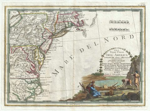1797 Cassini Map of the Eastern Coast of the United States