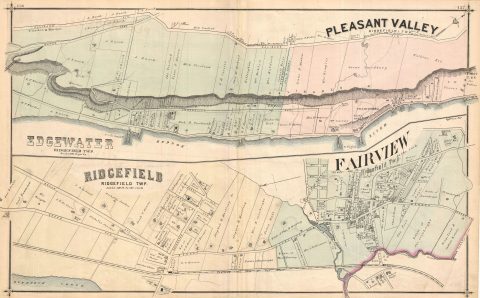1876 Walker Map of Edgewater, Pleasant Valley, Ridgefiled, Fairview, New Jersey