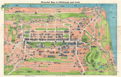 1950 Stanley Press Pictorial City Map or Plan of Edinburgh and Leith, Scotland