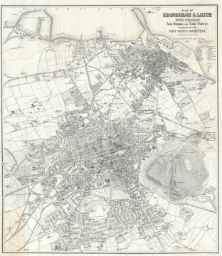 1877 Bartholomew Map or Plan of Edinburgh and Leith, Scotland