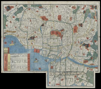 1850 Edo Period Woodcut Map of Edo or Tokyo, Japan