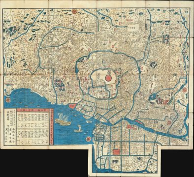 1850 Edo Period Japanese Woodcut Map of Edo or Tokyo Japan
