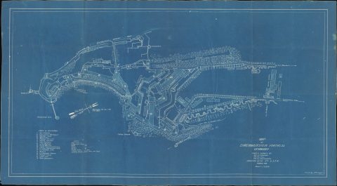 1919 2nd Engineers Cyanotype Map of Ehrenbreitstein Fortress, Germany