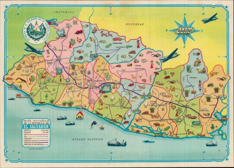 1950 Junta Nacional de Turismo Pictorial Map of El Salvador