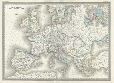 1860 Dufour Map of Europe under Charlemagne