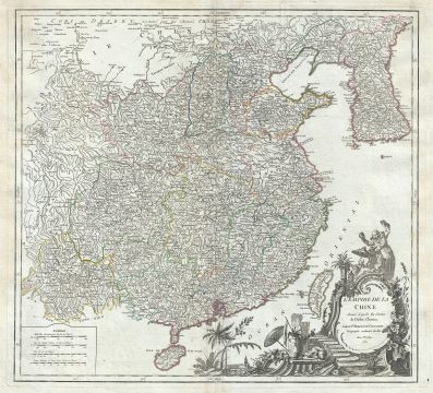 1751 Vaugondy Map of China, Korea and Taiwan