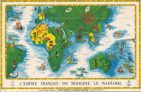 1941 Vichy French Pictorial Propaganda Map of the French Empire