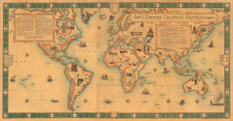 1944 Dufrenoy Enormous Pictorial Map of the World, French Empire