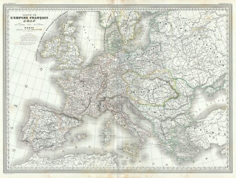 1860 Dufour Map of Europe and The French or Napoleonic Empire