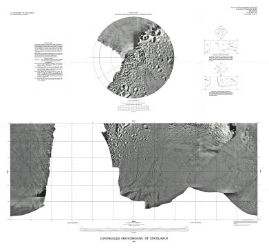 1992 U.S. Geological Survey Map or Photomosaic of Enceladus, Moon of Saturn