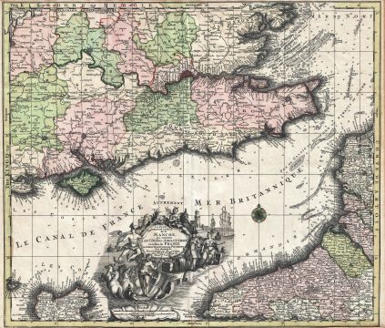 1730 Seutter Map of Southeast England, the English Channel, London, and Normandy