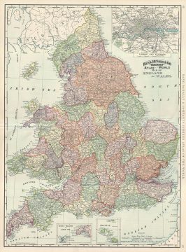1892 Rand McNally Map of England and Wales