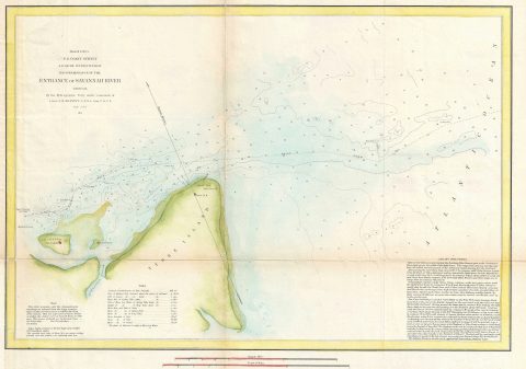 1851 U.S. Coast Survey Map or Chart of the Entrance of Savannah River, Georgia