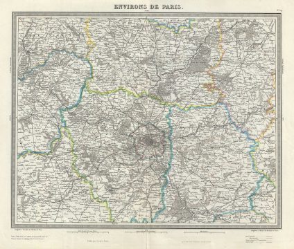 1874 Tardieu Map of Paris and Vicinity