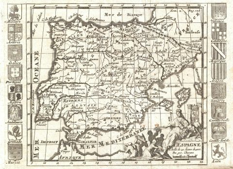 1700 Martineau Map of Spain and Portugal