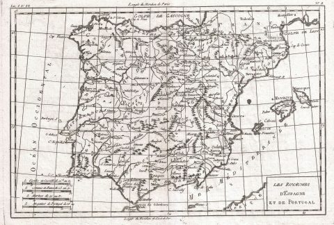 1780 Raynal and Bonne Map of Spain and Portugal