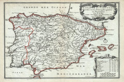1701 De Fer Map of Spain and Portugal