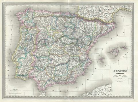 1860 Dufour Map of Spain and Portugal