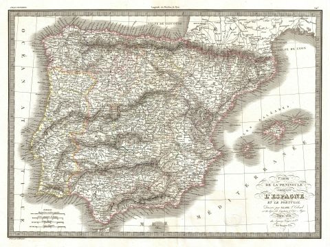1831 Lapie Map of the Peninsula including Spain and Portugal