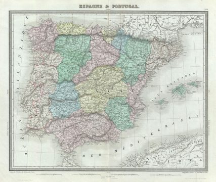 1874 Tardieu Map of Spain and Portugal