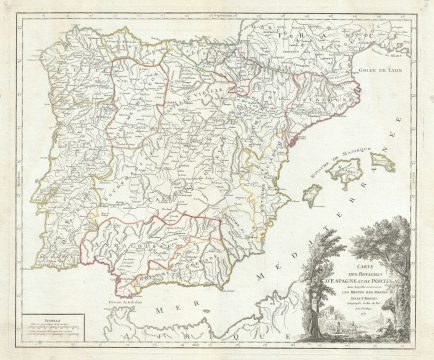 1750 Vaugondy Map of Spain and Portugal