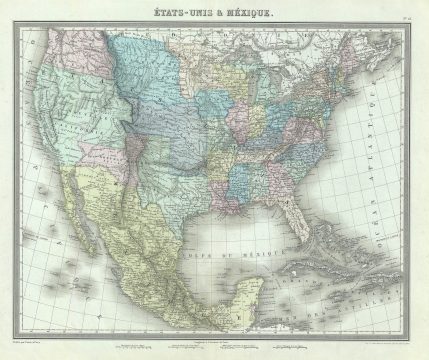 1874 Tardieu Map of the United States and Mexico