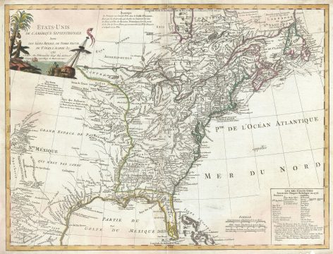 1785 Delamarche Map of the United States showing Jefferson's Proposed States