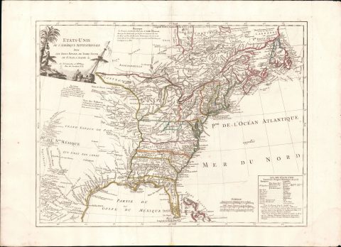 1787 Delamarche Map of the United States w/ Jeffersonian states and Indiana Company