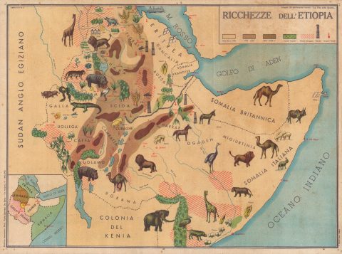 1936 Da Bove Pictorial Map of Ethiopia, Horn of Africa