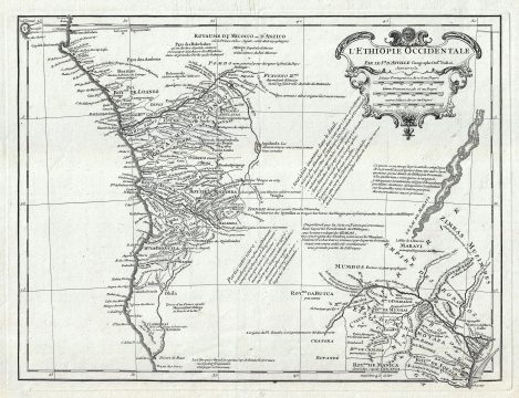 1732 D'Anville Map of Central Africa: Congo, Angola, Zimbabwe, Malawi, Mozambique, Namibia