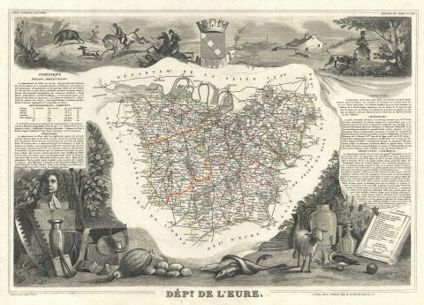 1852 Levasseur Map of the Department de L'Eure, France
