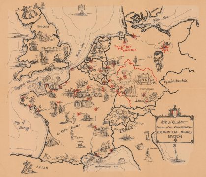 1945 Furman World War II Pictorial Unit Route Map of the European Civil Affairs Division
