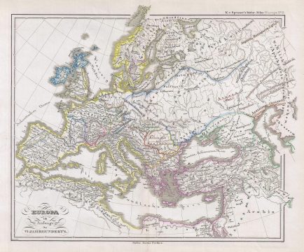 1854 Spruner Map of Europe at the end of the 5th and beginning of the 6th Century