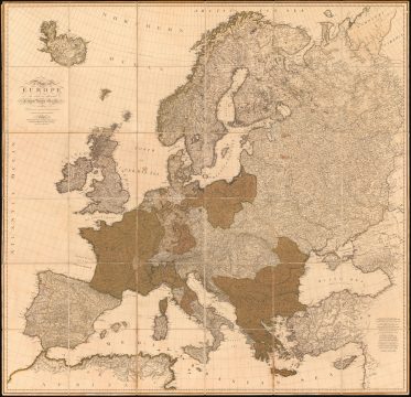 1804 Faden Wall Map of Europe (spectacular old color)