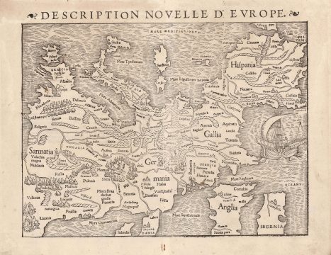 1552 (1556?) Munster Modern Map of Europe (1st block)