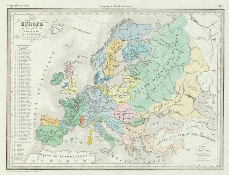 1843 Malte-Brun Map of Europe in 1100
