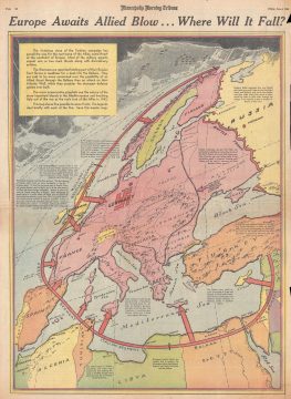 1943 Minneapolis Morning Tribune Map of Europe Before the Allied Invasion