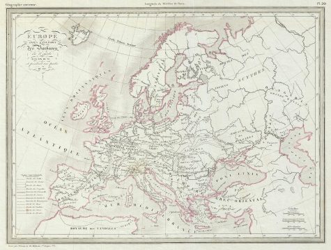 1843 Malte-Brun Map of Europe after the Barbarian Invasion