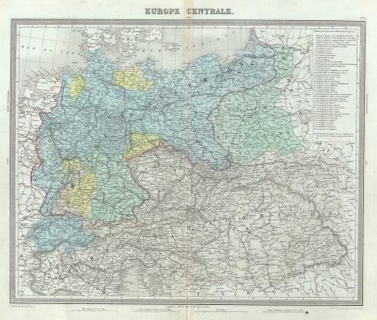 1874 Tardieu Map of Central Europe (Germany, Poland, Switzerland, Austria, Hungary, Bohemia, Lithuan